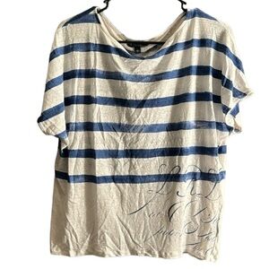 Lauren Ralph Lauren Blue White Linen Shirt Top Blouse Size Large EUC #1037-OAK